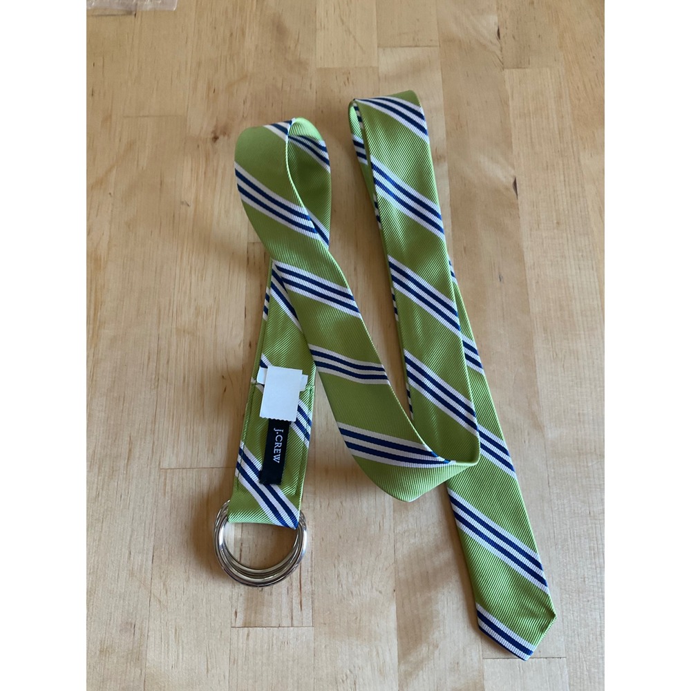 J.Crew Silk D-Ring Belt Green Navy White Striped KB5873 Womens S/M - Picture 6 of 6